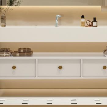 Preview: MuXing Badezimmer-Set, weißes thermogeformtes Waschbecken, LED-Spiegel, Schubladenschrank, inkl. Abflussgarnitur, wandhängendes Möbel【R255】