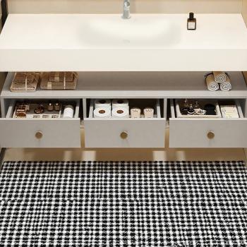 Preview: MuXing Badezimmer-Set, weißes thermogeformtes Waschbecken, LED-Spiegel, Schubladenschrank, inkl. Abflussgarnitur, wandhängendes Möbel【R255】