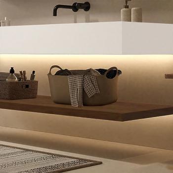 Preview: Muxing Waschbecken-Set Thermogeformtes Waschbecken LED-Spiegel mit Streifenlicht Badezimmer Waschbecken mit Ablage【R344】