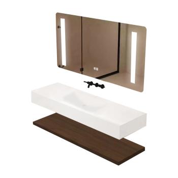 Muxing Waschbecken-Set Thermogeformtes Waschbecken LED-Spiegel mit Streifenlicht Badezimmer Waschbecken mit Ablage【R344】