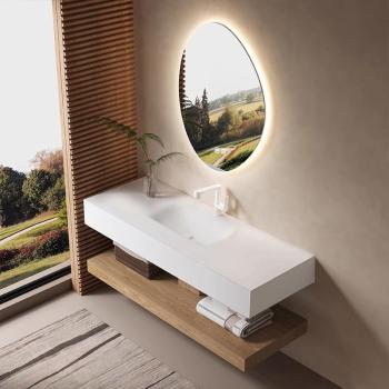 Muxing Thermogeformtes Waschbecken Badezimmer Set Waschtisch Waschbecken mit LED-Spiegel und Ablage【R557】