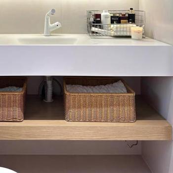 Preview: Muxing Thermogeformtes Waschbecken Badezimmer Set Waschtisch Waschbecken mit LED-Spiegel und Ablage【R557】