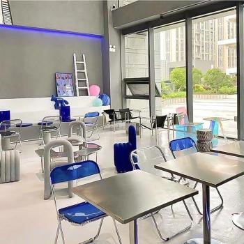 Preview: Muxing Gastronomiemöbel Bar Cafe Edelstahl Gastronomietisch Kleiner Rundtisch Esstisch Bistrotisch runder Tisch