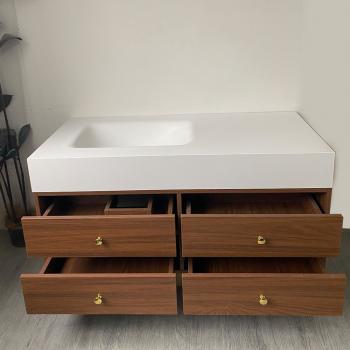 Muxing Waschbecken-Set Waschtisch Sinterstein Moderner Waschbecken-Unterschrank LED Spiegel mit Schublade 120*55cm 【RWC152】