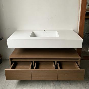 Muxing Integriertes Waschbecken aus Sinterstein-Keramik, Wandwaschbecken mit Hahnloch, Badezimmerschrank mit Schublade und LED-Spiegel 120*55cm 【YBTC383】