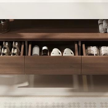 Preview: Muxing Integriertes Waschbecken aus Sinterstein-Keramik, Wandwaschbecken mit Hahnloch, Badezimmerschrank mit Schublade und LED-Spiegel 120*55cm 【YBTC383】