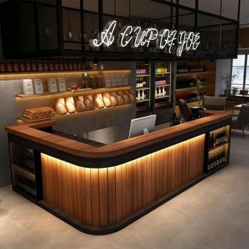 Preview: Muxing Maßanfertigung Bartisch Bar-Tresen Eckbartresen Gastronomie-Theke Restaurant-Bar Empfangstresen Braun