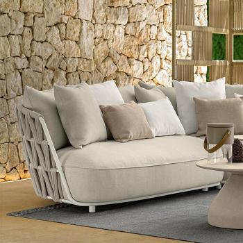 Preview: MuXing Geflochtenes Outdoor-Sofa 2er-Set – mit zwei 3-Sitzer Ecksofas, geeignet für Garten, Hof und Balkon, Beige