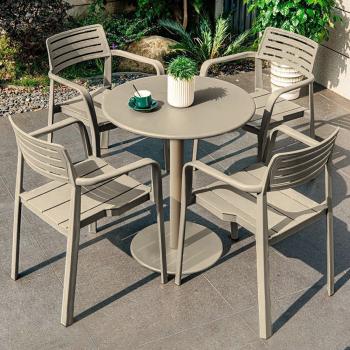 Muxing Garten-Set Rundtisch mit 4 Stühlen, Outdoor Esstischgruppe Kleiner Bistro-Tisch + Stühle, Terrassenmöbel aus Kohlenstoffstah , wetterfest 70cm