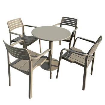 Muxing Garten-Set Rundtisch mit 4 Stühlen, Outdoor Esstischgruppe Kleiner Bistro-Tisch + Stühle, Terrassenmöbel aus Kohlenstoffstah , wetterfest 70cm