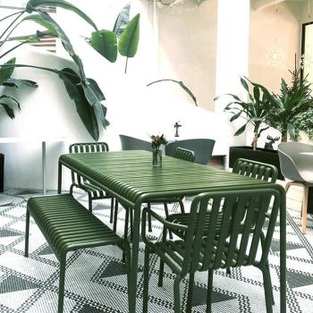 Preview: MuXing Gartenmöbel Tisch- und Stuhlset – Outdoor Eisenmöbel, geeignet für Gartenrestaurants, Cafés und andere Außenbereiche, grün