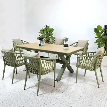 Muxing Garten-Sitzgruppe,mit tisch & 6 Stühle, Outdoor Essgruppe,wetterfest,Sitzkissen,für den Außenbereich Grün