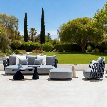 Preview: MuXing Geflochtenes Outdoor-Sofa 2er-Set – mit 1-Sitzer Sofa und 3-Sitzer Sofa, geeignet für Garten, Hof und Balkon, Blau