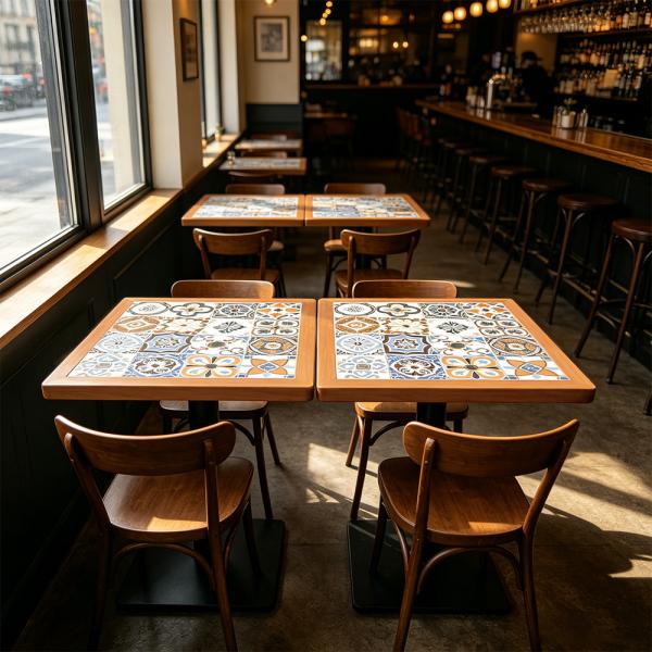 Muxing Gewerblicher Café-Tisch, quadratischer Restauranttisch, Bistrotisch Esstisch für Café, Bar, Bistro, Küche und Gastronomie 70 × 70 × 75 cm 【HUA-F70-】