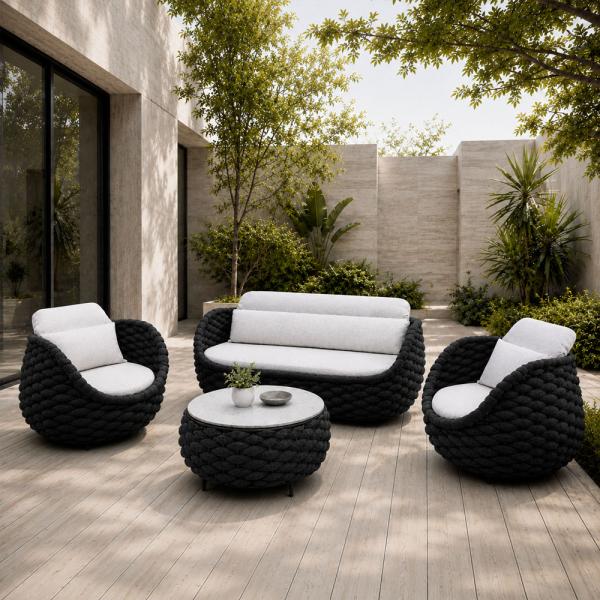 Muxing Gartenlounge Set 4-teilig mit 2 Einzelsesseln, Dreisitzer-Sofa und Couchtisch, Wasserabweisend, Ideal für Garten, Terrasse und Hof