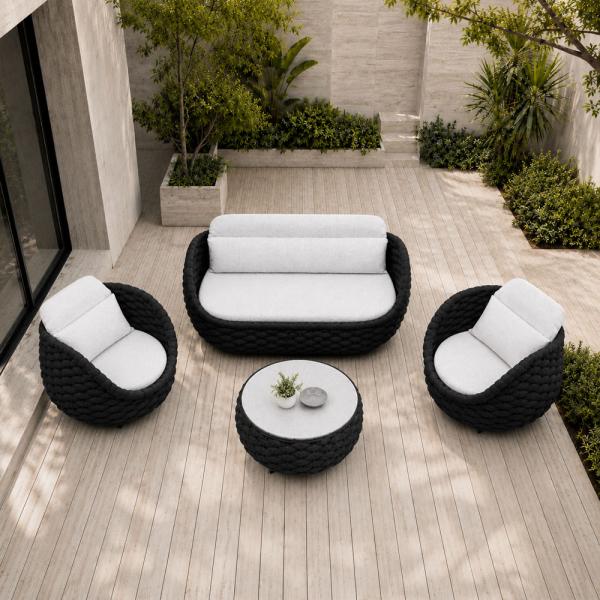 Muxing Gartenlounge Set 4-teilig mit 2 Einzelsesseln, Dreisitzer-Sofa und Couchtisch, Wasserabweisend, Ideal für Garten, Terrasse und Hof