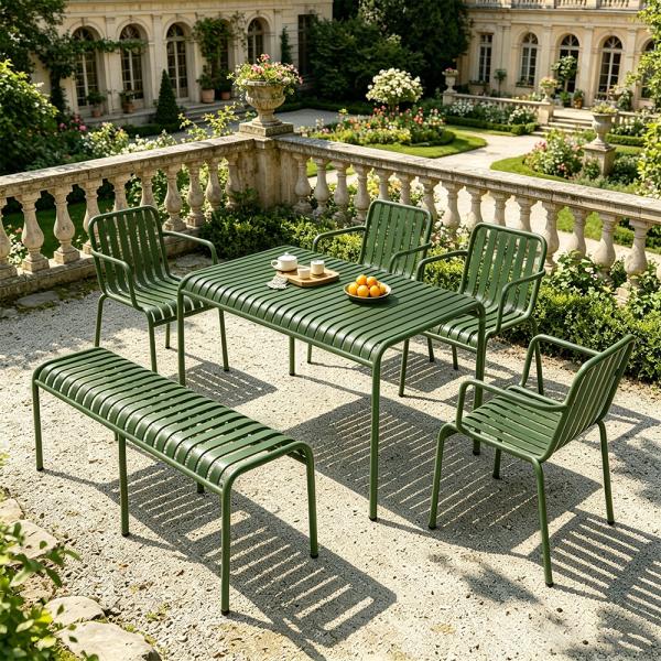 MuXing Gartenmöbel Tisch- und Stuhlset – Outdoor Eisenmöbel, geeignet für Gartenrestaurants, Cafés und andere Außenbereiche, grün【HYZL】