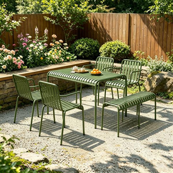 MuXing Gartenmöbel Tisch- und Stuhlset – Outdoor Eisenmöbel, geeignet für Gartenrestaurants, Cafés und andere Außenbereiche, grün【HYZL】