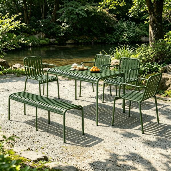 MuXing Gartenmöbel Tisch- und Stuhlset – Outdoor Eisenmöbel, geeignet für Gartenrestaurants, Cafés und andere Außenbereiche, grün【HYZL】