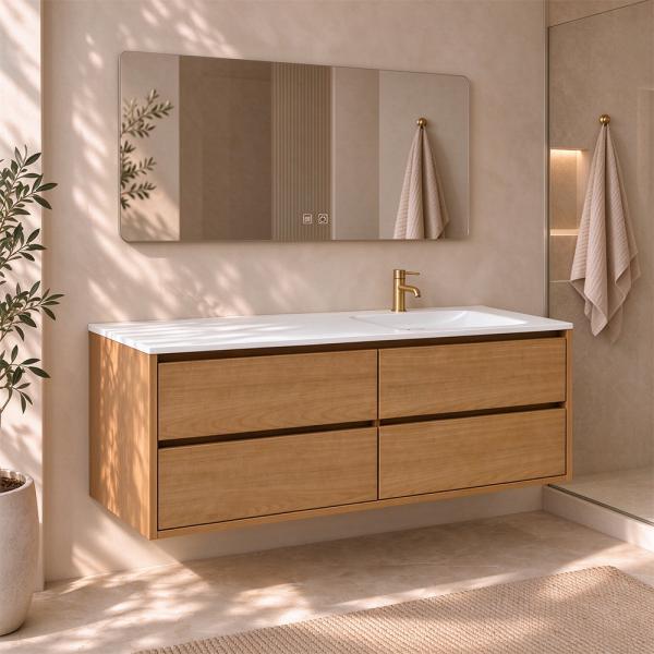 Muxing Badmöbel Set Wandhängend Modern Waschtisch mit Waschbecken aus Sinterstein Unterschrank mit Schubladen Spiegel für Badezimmer 【RW192 K】