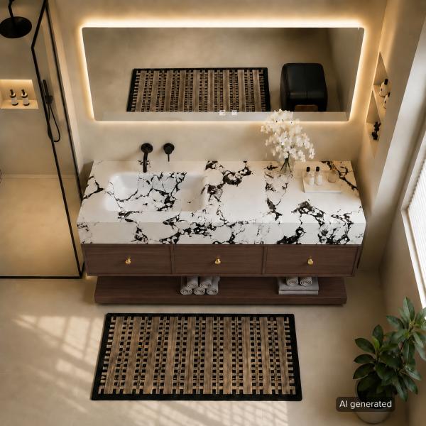 Muxing Wandhängendes Badezimmermöbel-Set mit Waschbecken, moderner Waschtisch mit Unterschrank, Badmöbel für Badezimmer und Waschraum【RW610 BKK】