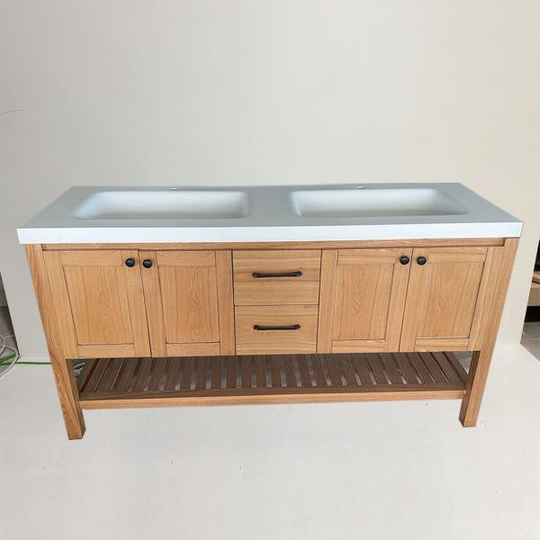 Muxing Badmöbel Set Bodenstehend mit Waschbecken, Waschtisch mit Unterschrank, modernes Badezimmermöbel für Bad, Gäste WC und Waschraum 160*55 cm【RW693-160K】