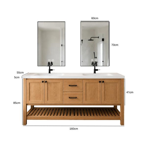 Muxing Badmöbel Set Bodenstehend mit Waschbecken, Waschtisch mit Unterschrank, modernes Badezimmermöbel für Bad, Gäste WC und Waschraum 160*55 cm【RW693-160K】