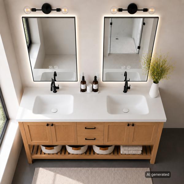 Muxing Badmöbel Set Bodenstehend mit Waschbecken, Waschtisch mit Unterschrank, modernes Badezimmermöbel für Bad, Gäste WC und Waschraum 160*55 cm【RW693-160K】