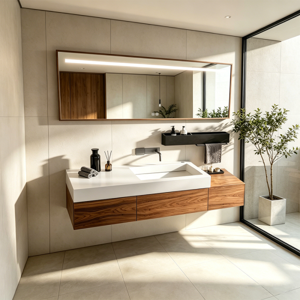 Sinterstein Waschbecken Badezimmer, modernes Aufsatzwaschbecken, eleganter Waschtisch für Bad, Gäste-WC und Waschraum 130*55cm 【XZC950-130】
