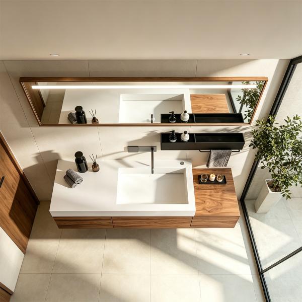 Sinterstein Waschbecken Badezimmer, modernes Aufsatzwaschbecken, eleganter Waschtisch für Bad, Gäste-WC und Waschraum 130*55cm 【XZC950-130】