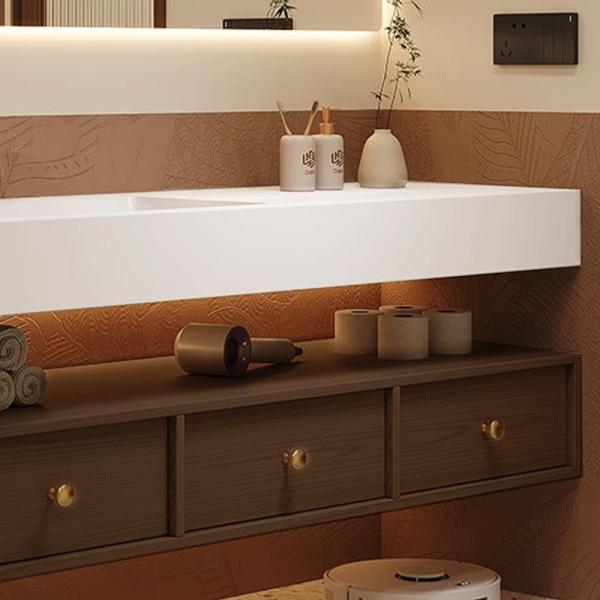 Muxing Elegantes Badezimmer-Set – Weißes Sinterstein-Waschbecken mit braunem Schrank, LED-Antibeschlagspiegel & 3 geräumige Schubladen【C805】【YTC805】