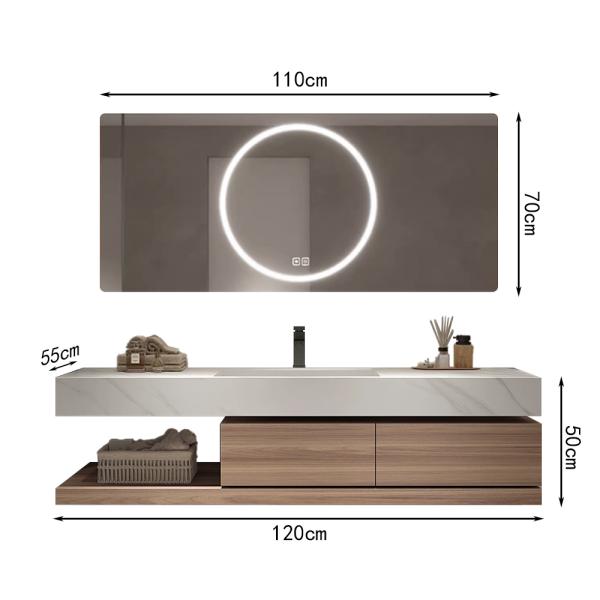 Muxing Waschbecken mit schublade Ablage Waschtisch LED Spiegel Badezimmerspüle【YT2032-K】