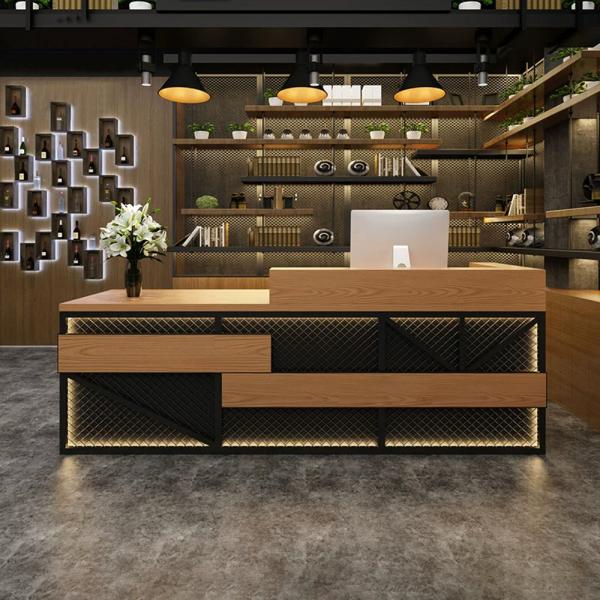 Muxing Maßanfertigung Kasse Bartheke Kassentheke Bartisch Empfangstheke Retro Theke Bar Empfangstheke Holzfarbe 【TWMT 】