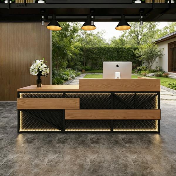 Muxing Maßanfertigung Kasse Bartheke Kassentheke Bartisch Empfangstheke Retro Theke Bar Empfangstheke Holzfarbe 【TWMT 】