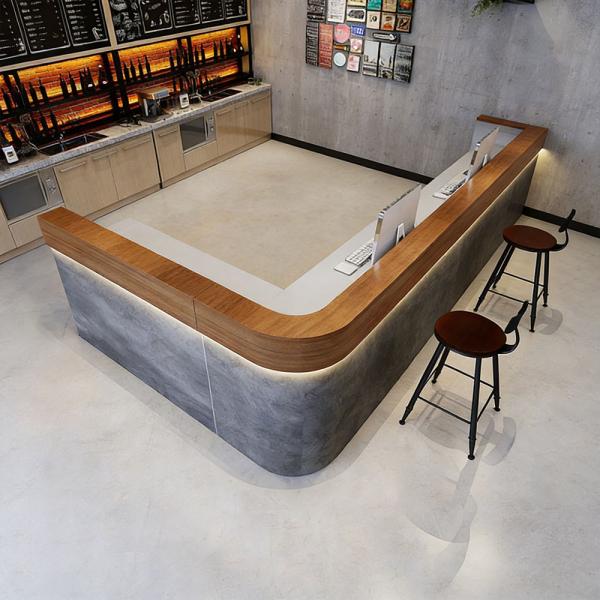 Muxing Maßanfertigung Restaurant-Bar in der Ecke, Theke, Bartisch, Rezeption, Tresen, Servicetheke, Restaurantbar,Grau L160*B120*H100cm 【Shuini ZJ】