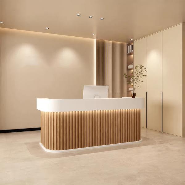 MuXing Reception Desk, Bar Counter, Rounded Corner Design, Vertical Stripe Pattern, Salon, Hotel, Store Front Desk【Baise】