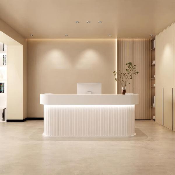 MuXing Reception Desk, Bar Counter, Rounded Corner Design, Vertical Stripe Pattern, Salon, Hotel, Store Front Desk【Baise】