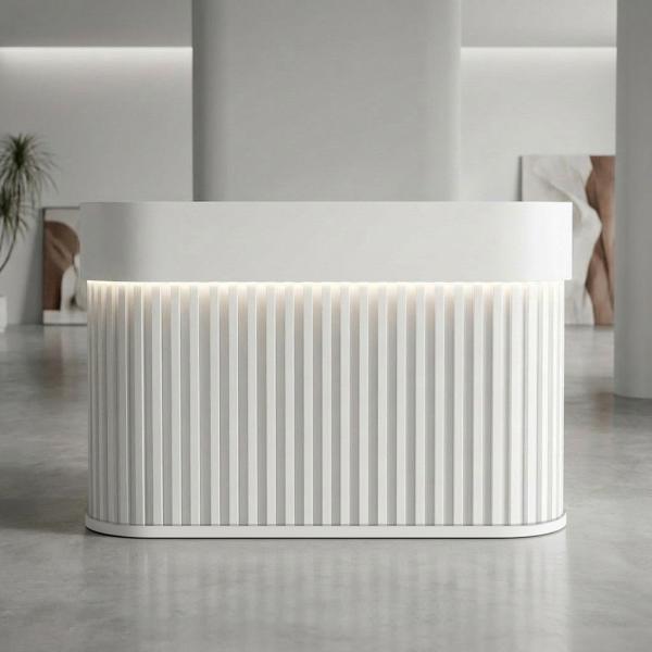 MuXing Reception Desk, Bar Counter, Rounded Corner Design, Vertical Stripe Pattern, Salon, Hotel, Store Front Desk【Baise】