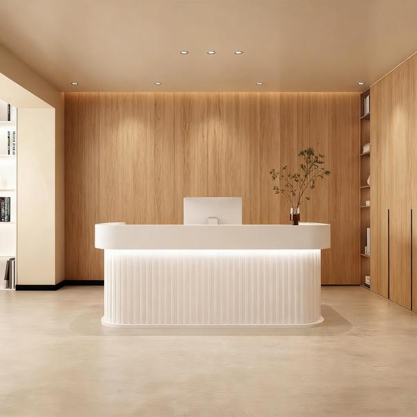 MuXing Reception Desk, Bar Counter, Rounded Corner Design, Vertical Stripe Pattern, Salon, Hotel, Store Front Desk【Baise】