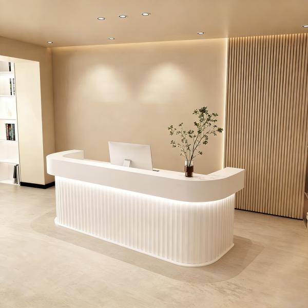 MuXing Reception Desk, Bar Counter, Rounded Corner Design, Vertical Stripe Pattern, Salon, Hotel, Store Front Desk【Baise】