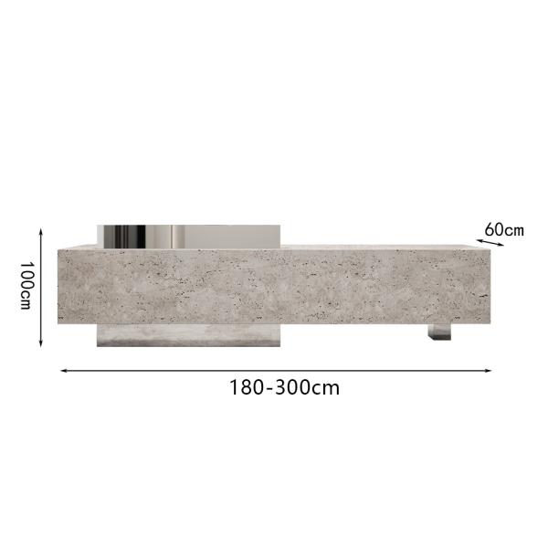 Muxing Theke, kommerzieller Empfangstresen, Metallstruktur, graue Steinoptik-Oberfläche, geeignet für Café, Geschäft, Empfang【DLSA】