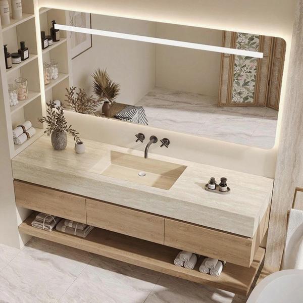 Muxing Waschbecken Set LED-Spiegel, Ablageplatte, Schrank  Keramik Waschbecken, Spüle ohne Armaturenloch