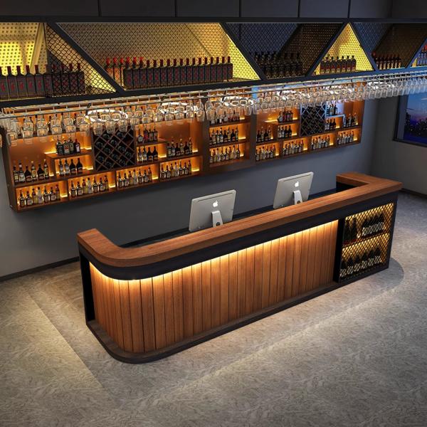 Muxing Bartheke,Empfangstheke mit LED-Beleuchtung,Bar-Möbel,  Rezeptionstresen, Verkaufstheke,Kassentisch,Theke Braun