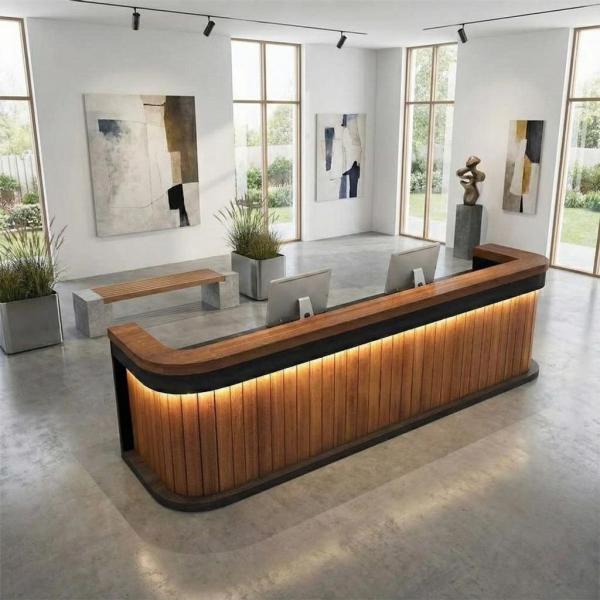 Muxing Bartheke,Empfangstheke mit LED-Beleuchtung,Bar-Möbel,  Rezeptionstresen, Verkaufstheke,Kassentisch,Theke Braun