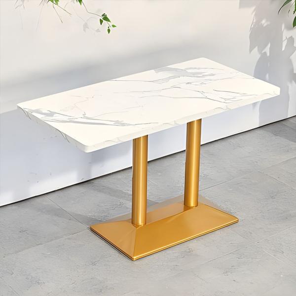 Muxing Gastronomiemöbel Cafe Bar Restaurants Hotel Einrichtung Quadratischer Tisch Bistrotisch Weiß gold HMJT 120*60*75cm D