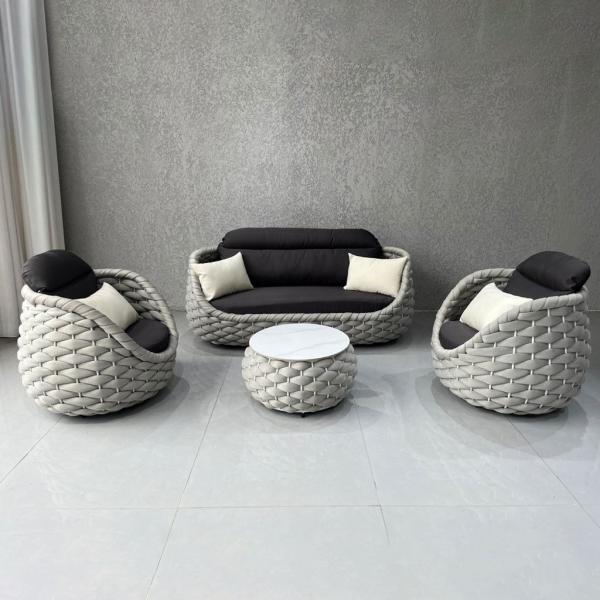 Muxing 4-teiliges Gartenmöbel-Set aus Polyrattan – 2 Einzelsessel, 1 Zweisitzer oder Dreisitzer, 1 Tisch – wetterfest, wasserfest, ideal für Garten, Balkon oder Terrasse