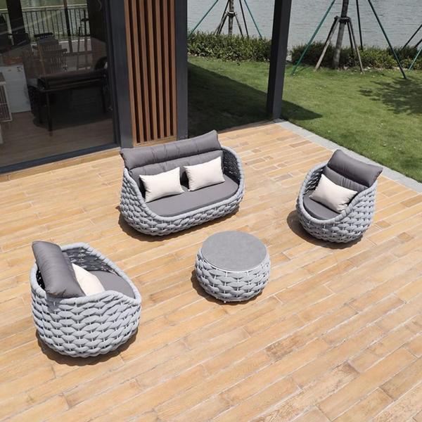 Muxing 4-teiliges Gartenmöbel-Set aus Polyrattan – 2 Einzelsessel, 1 Zweisitzer oder Dreisitzer, 1 Tisch – wetterfest, wasserfest, ideal für Garten, Balkon oder Terrasse