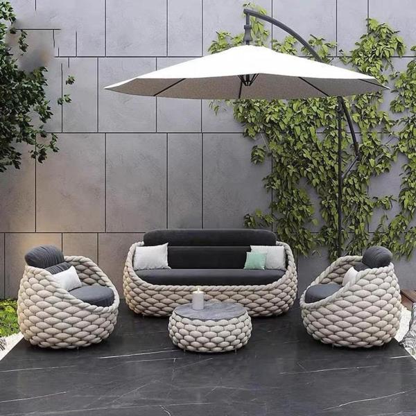 Muxing 4-teiliges Gartenmöbel-Set aus Polyrattan – 2 Einzelsessel, 1 Zweisitzer oder Dreisitzer, 1 Tisch – wetterfest, wasserfest, ideal für Garten, Balkon oder Terrasse