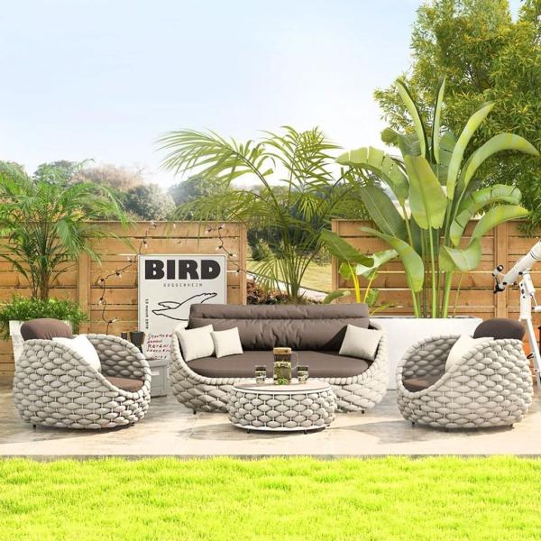 Muxing 4-teiliges Gartenmöbel-Set aus Polyrattan – 2 Einzelsessel, 1 Zweisitzer oder Dreisitzer, 1 Tisch – wetterfest, wasserfest, ideal für Garten, Balkon oder Terrasse