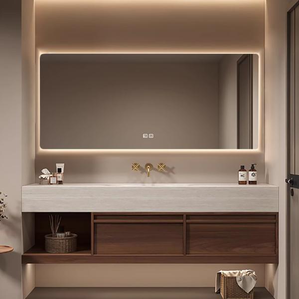 MuXing Waschbecken Waschtisch-Set mit LED-Spiegel und Schränk, Spüle ohne Armaturloch【RW016】